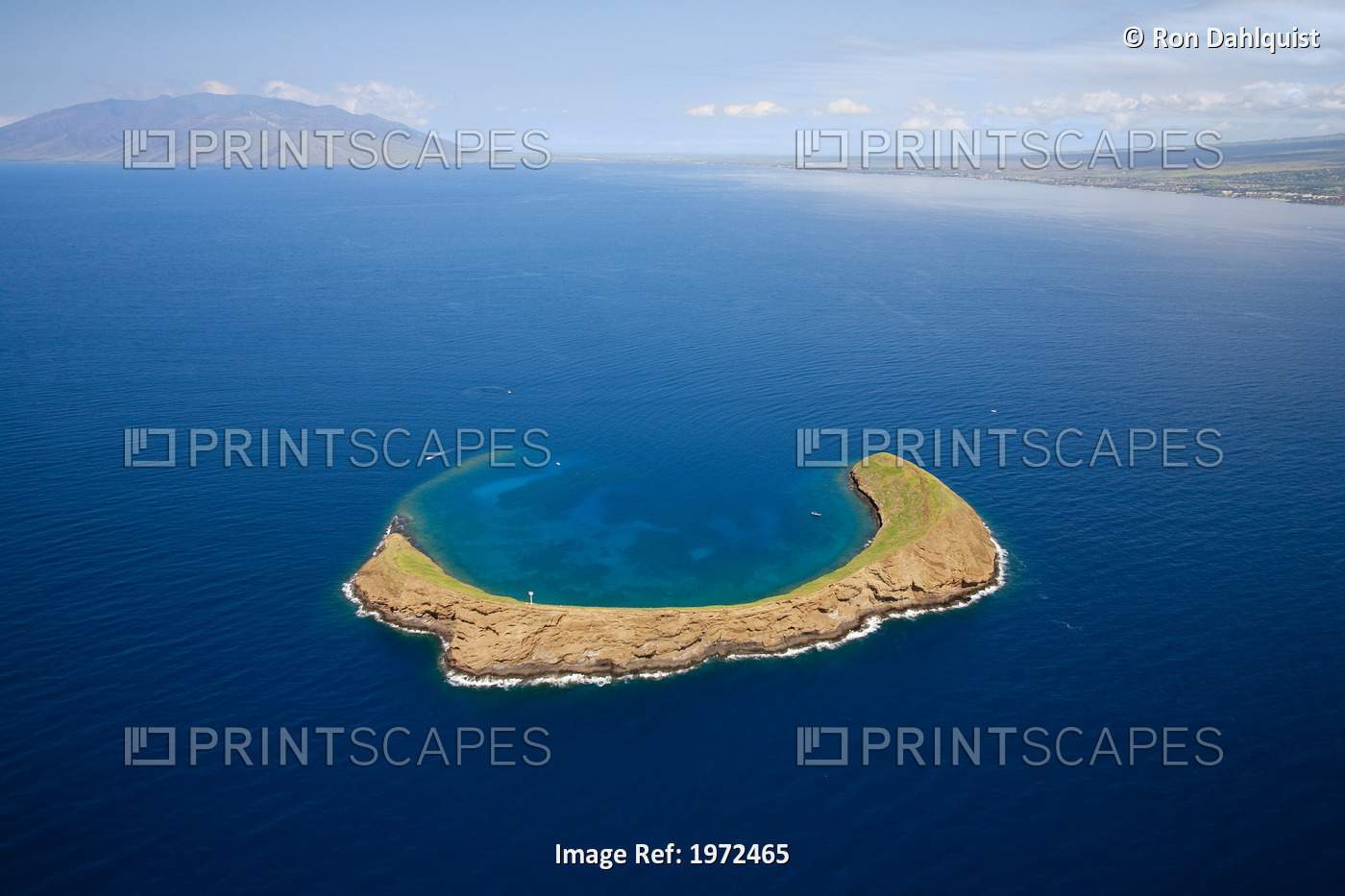 Hawaii, Maui, Molokini, Aerial Shot Of The Crescent Shaped Islet From Behind, ...