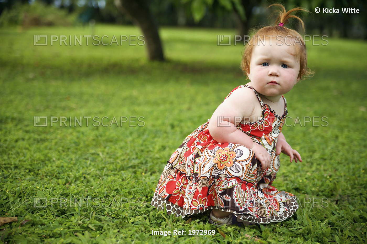 Hawaii, Kauai, Baby Girl Playing In A Park.