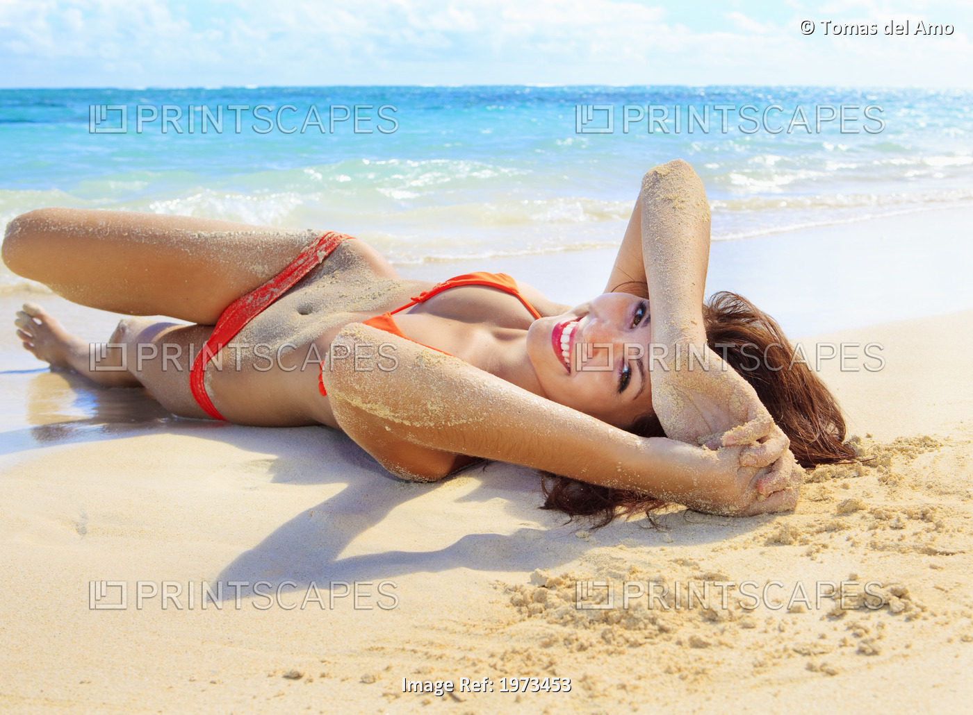 Hawaii, Oahu, Lanikai, Beautiful Woman On The Beach.