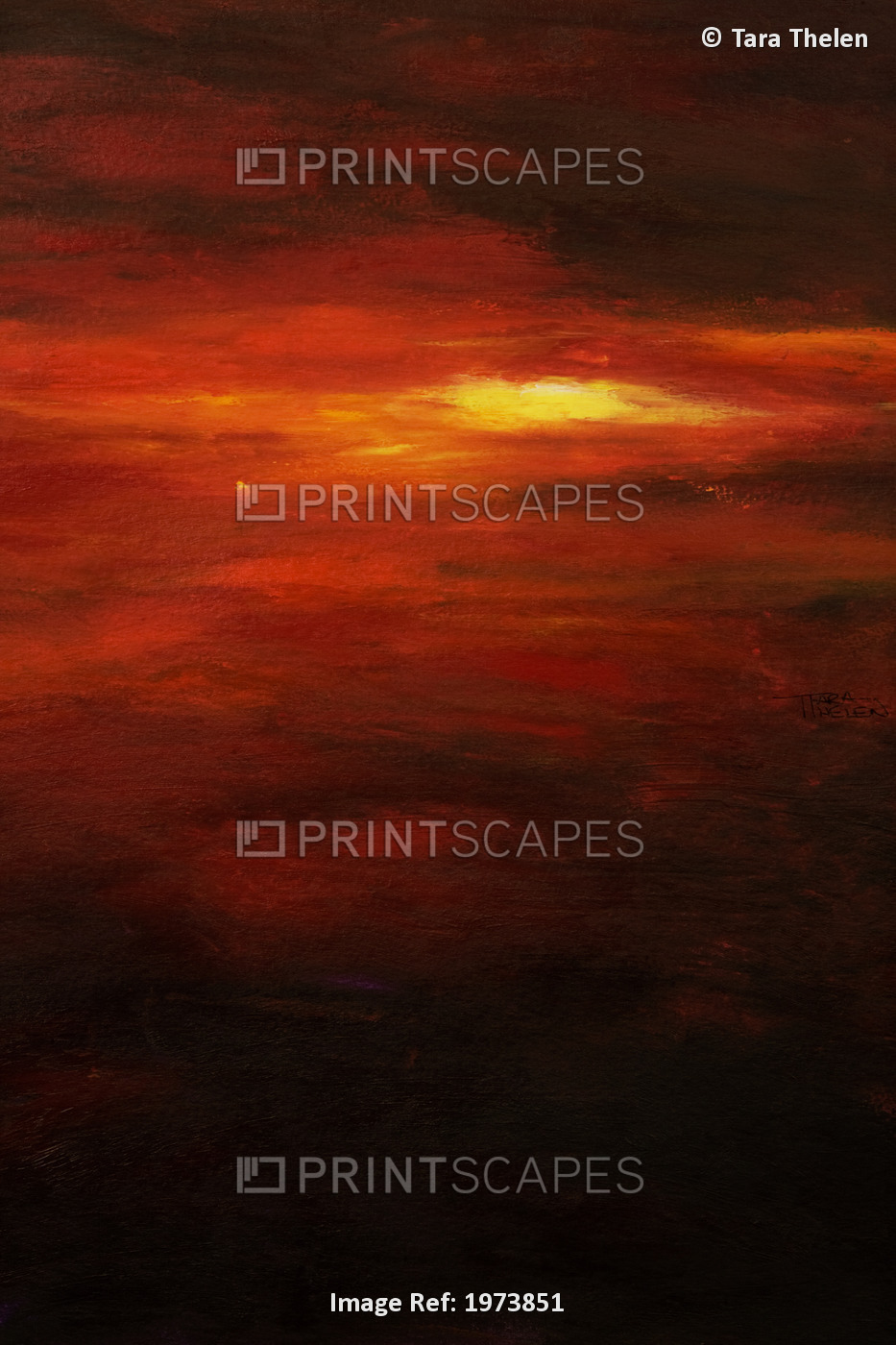 Red Sun, Abstract Of Setting Sun (Acrylic Painting).
