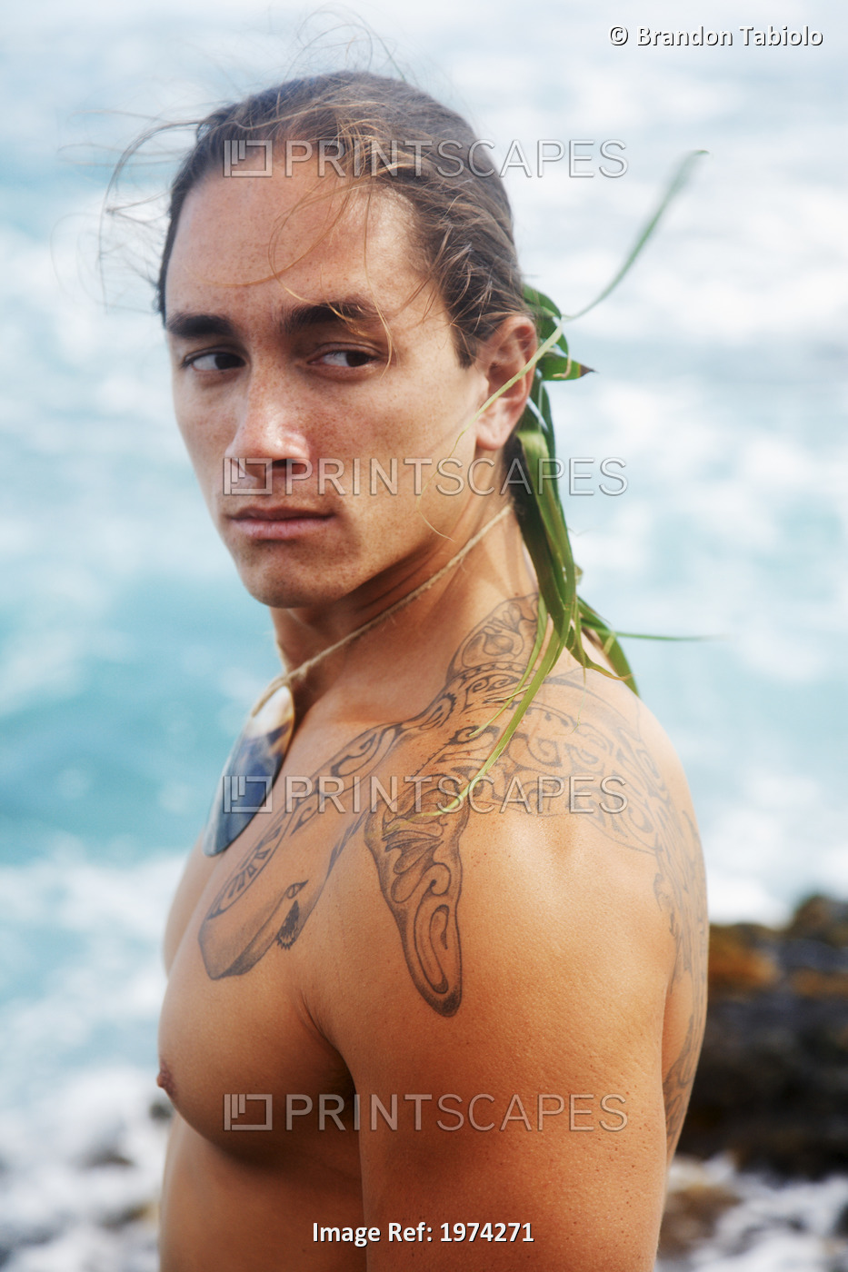 Hawaii, Oahu, Makapuu, Headshot Of Polynesian Man With Traditional Tattoos.