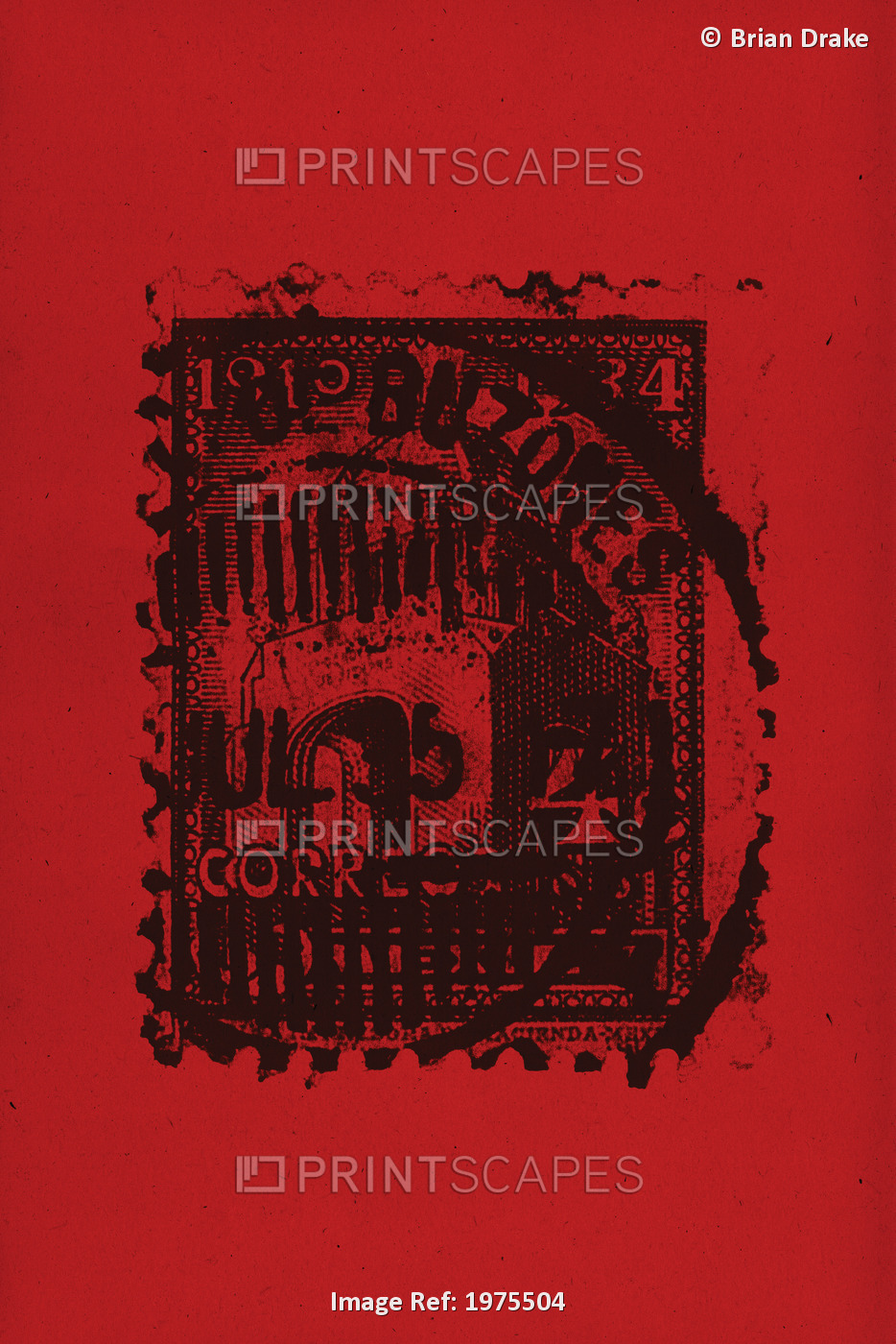 Red Mark, Stamp On Red Background (Mixed Media).