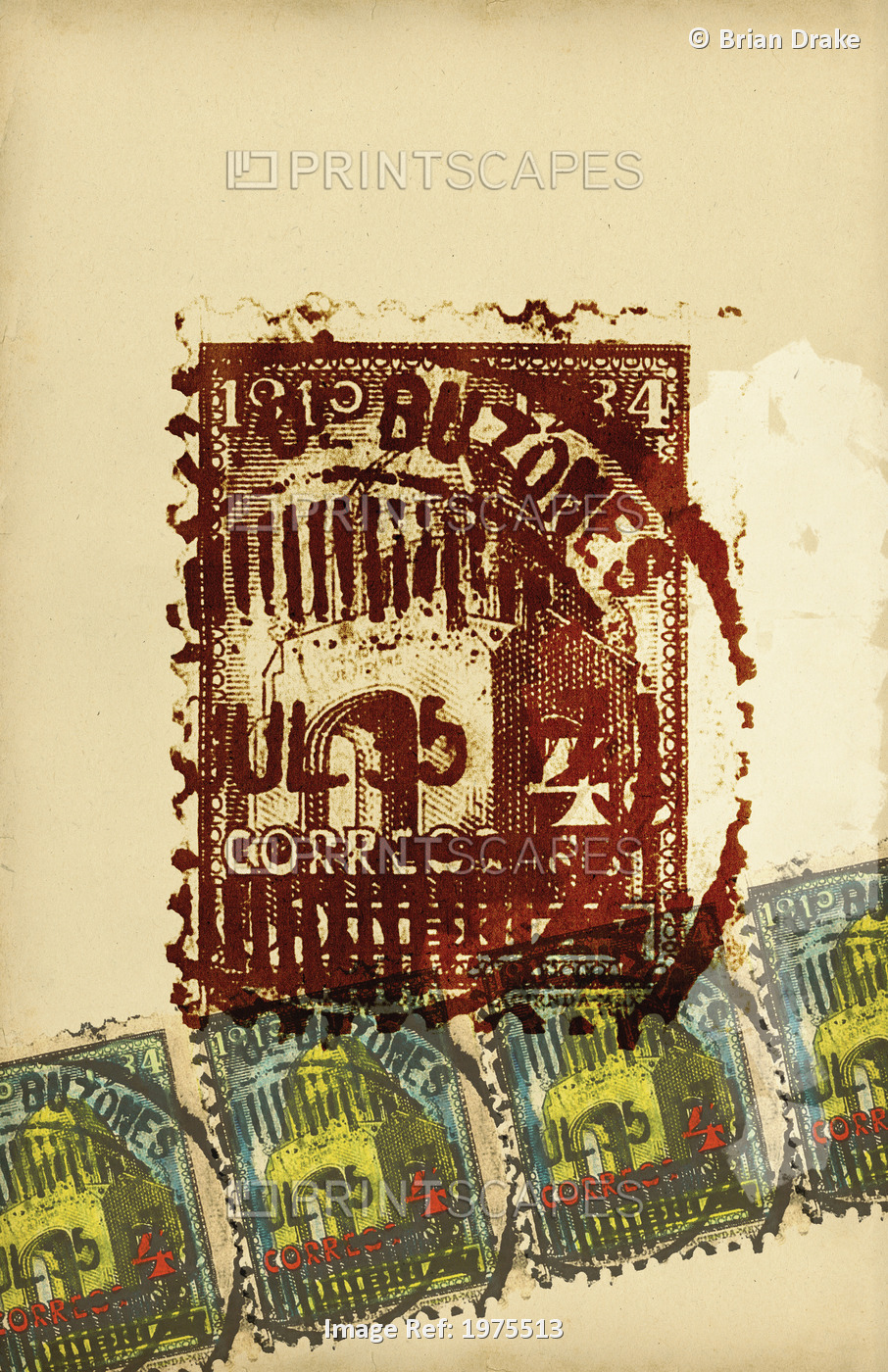 Variations, Composition Of Stamps On Beige Background (Mixed Media).