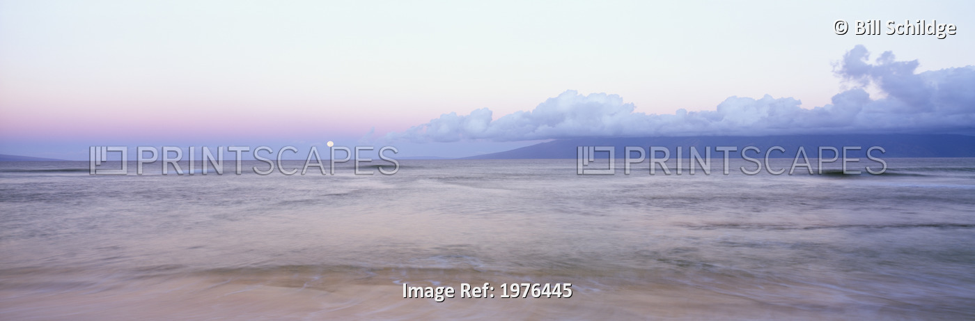 USA, Hawaii, Molokai In Distance; Maui, Misty Morning Skies And Ocean