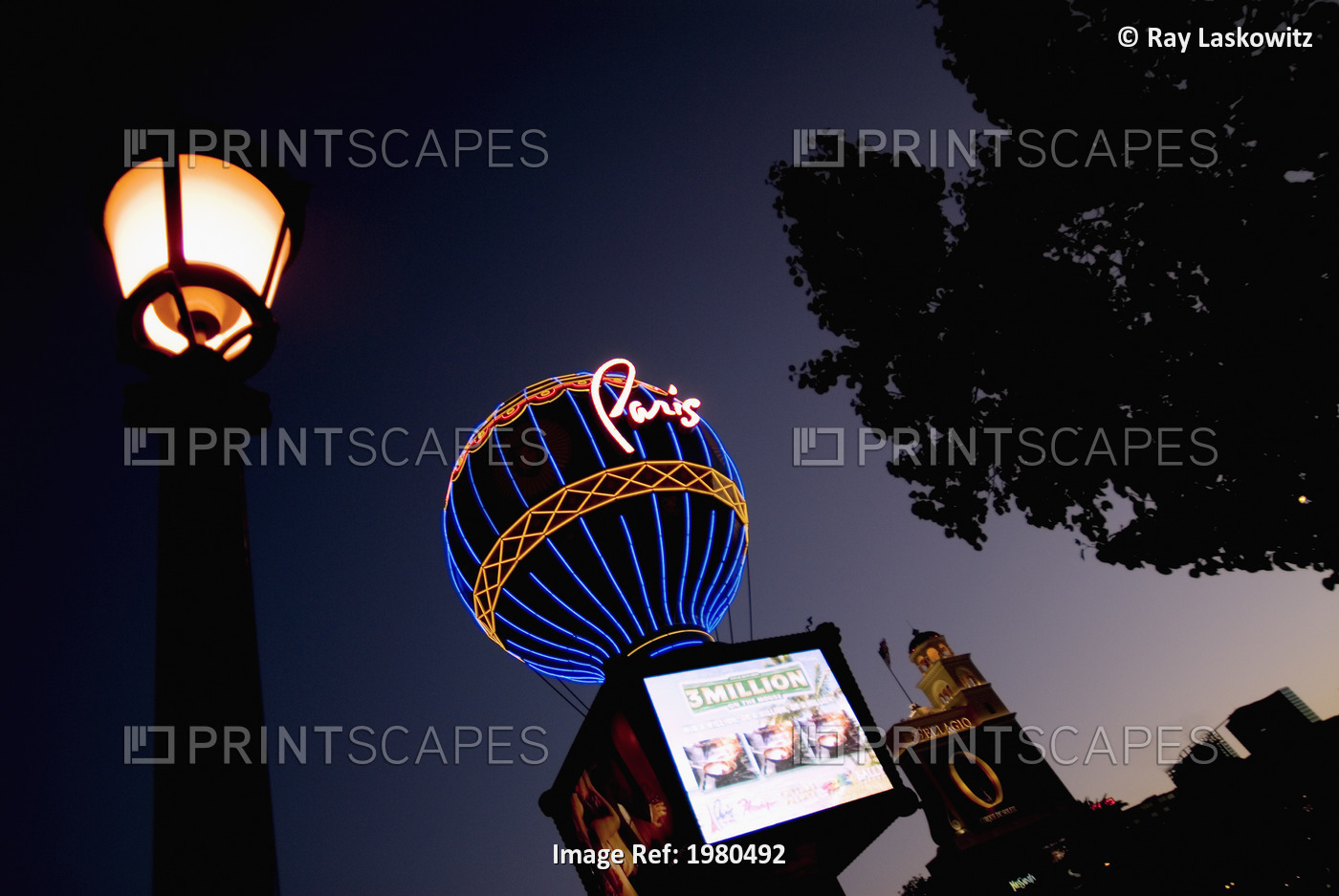 Nevada, Las Vegas, Paris Hotel And Casino, Street Lamp In Foreground, View From ...