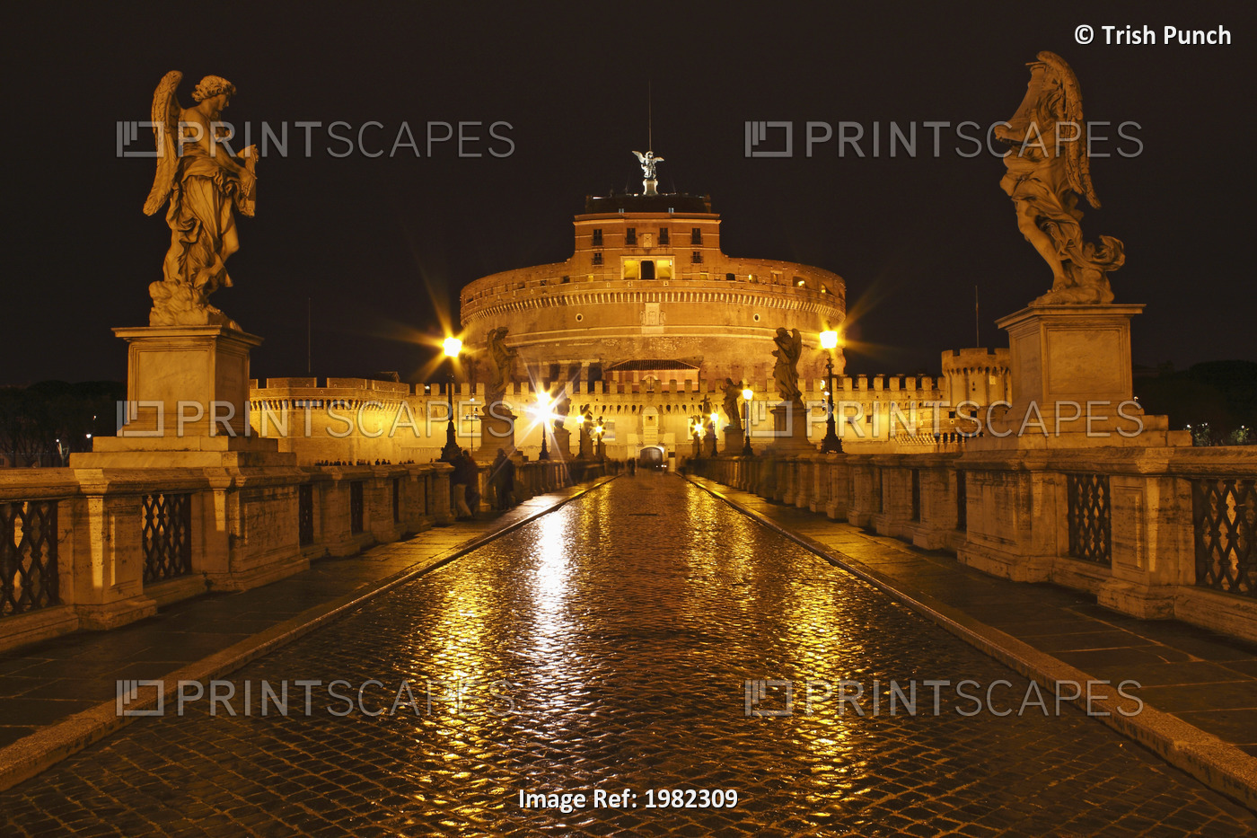Night Lights Of The Bridge Across The Tiber River To Castel Sant'angelo; Rome ...