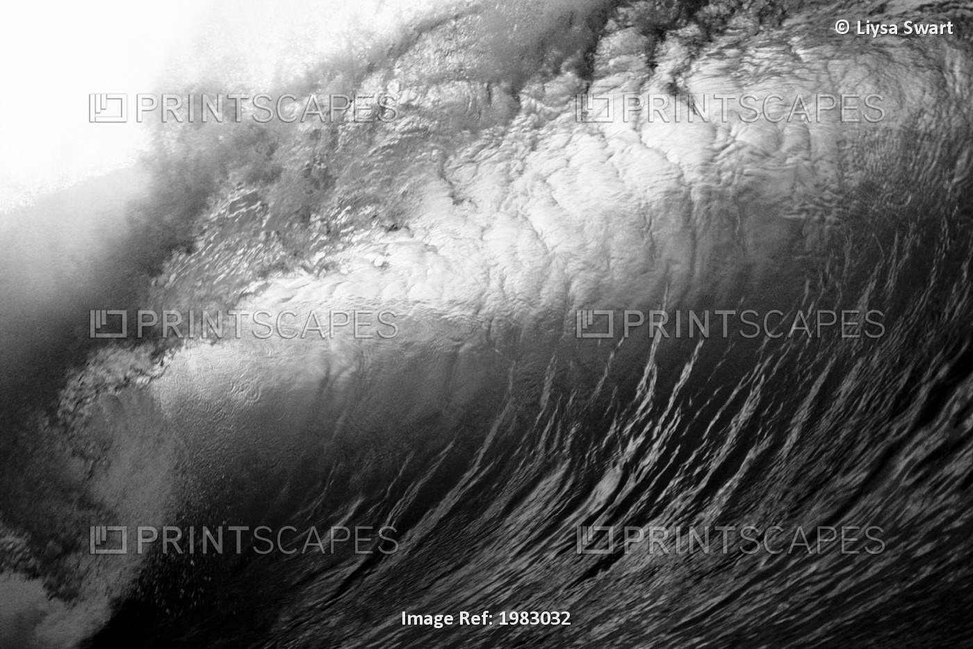 Hawaii, Close Up Of Huge, Glassy Wave (Black And White Photograph).