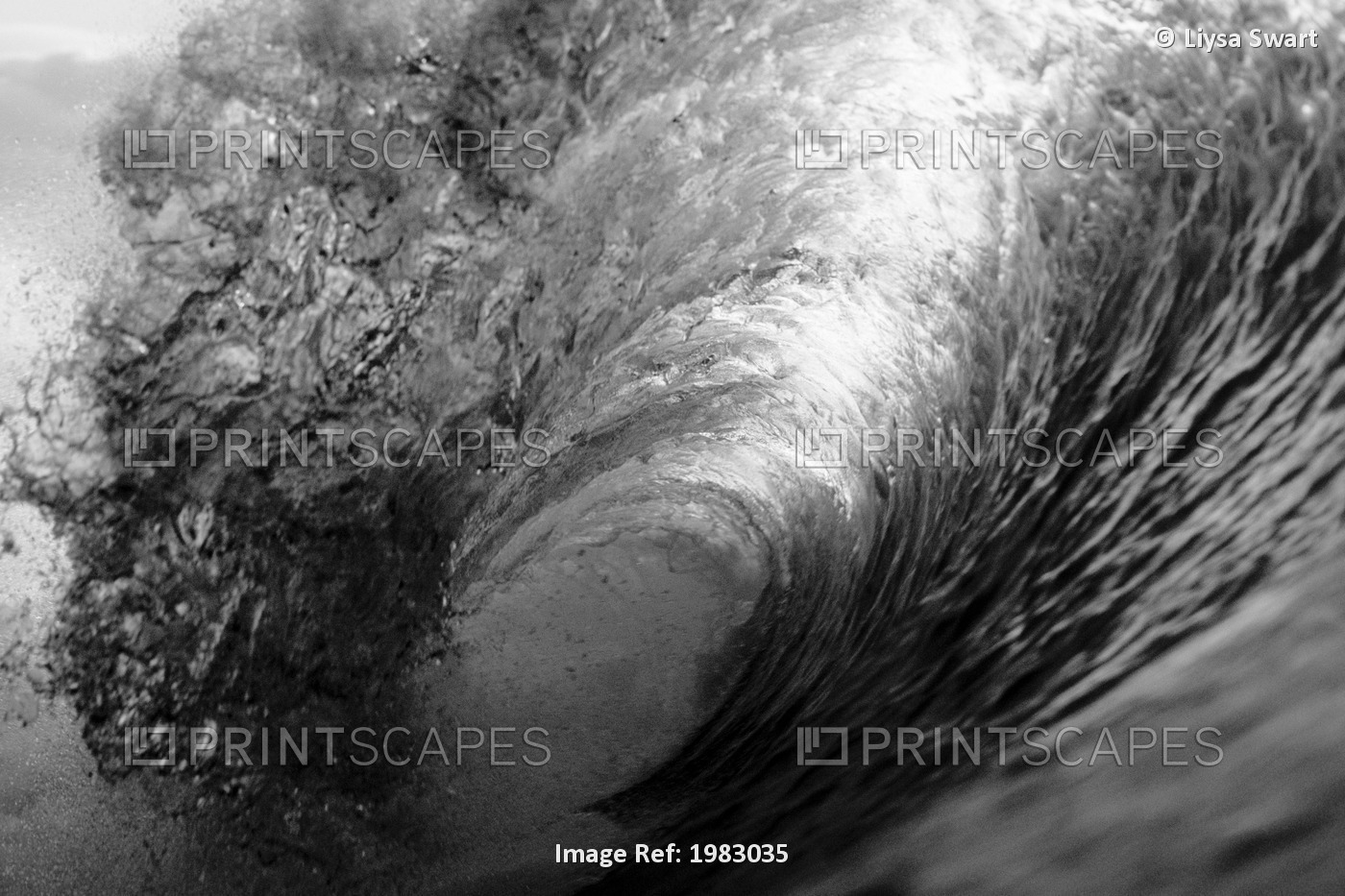 Hawaii, Inside Curling Blue Wave, Sun Shining Through Crest (Black And White ...