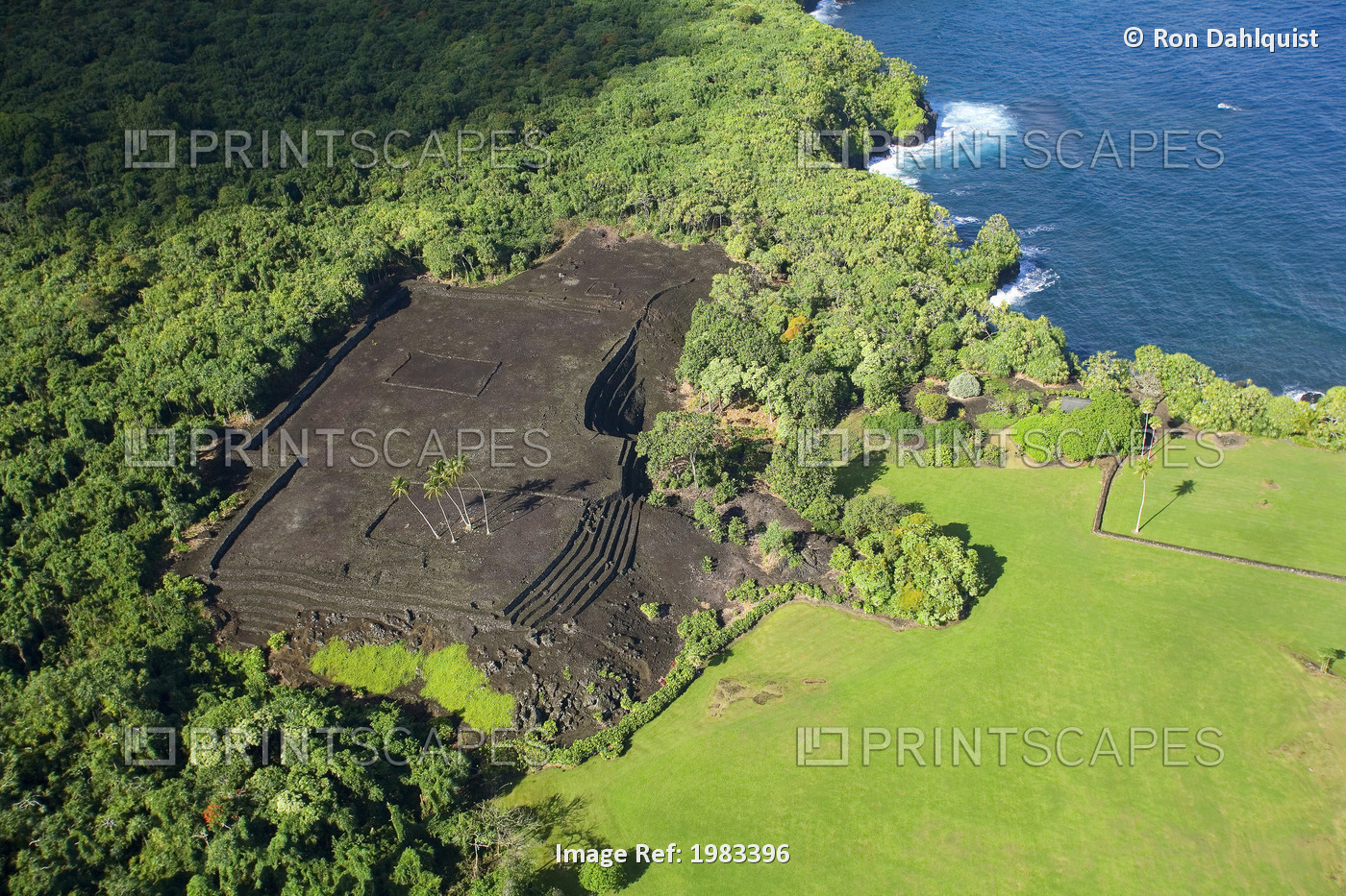 USA, Hawaii, Maui, Aerial View of Piilani Heiau ; Hana