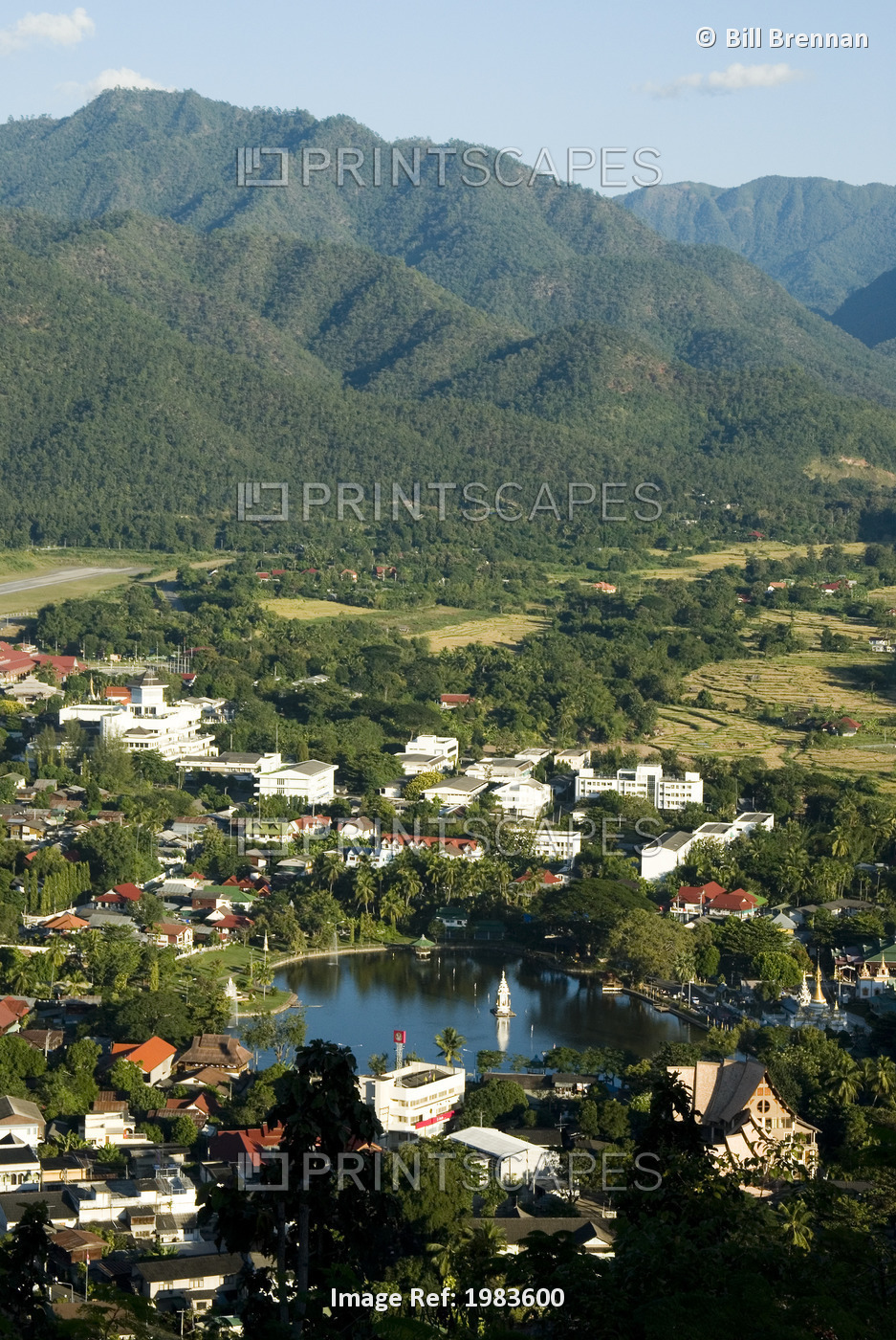 Thailand, Mae Hong Son Province, View from Wat overlooking Mae Hong Son; Wat ...