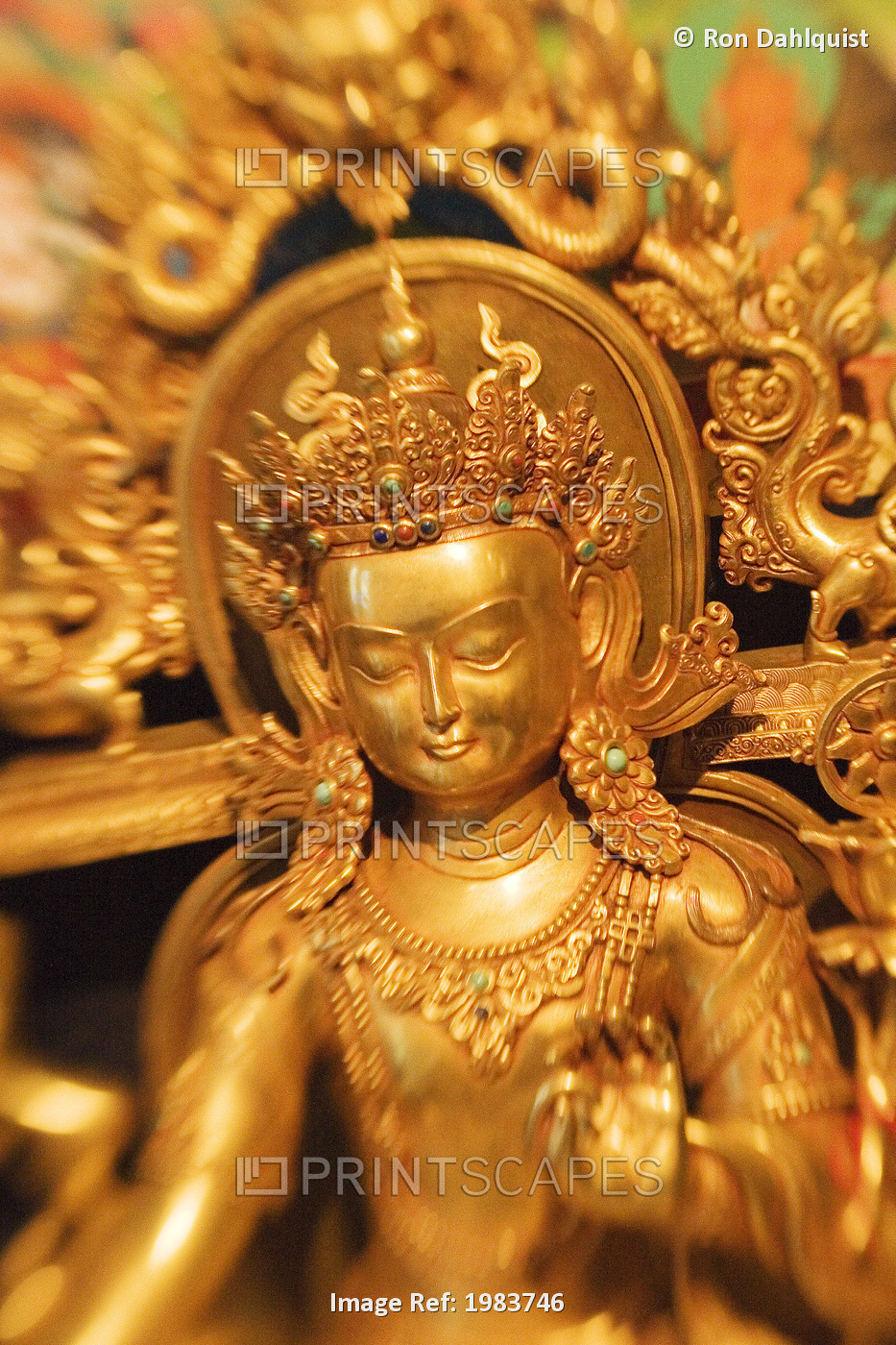 Asian Art, Close-Up Of Exotic Golden Sculpture.