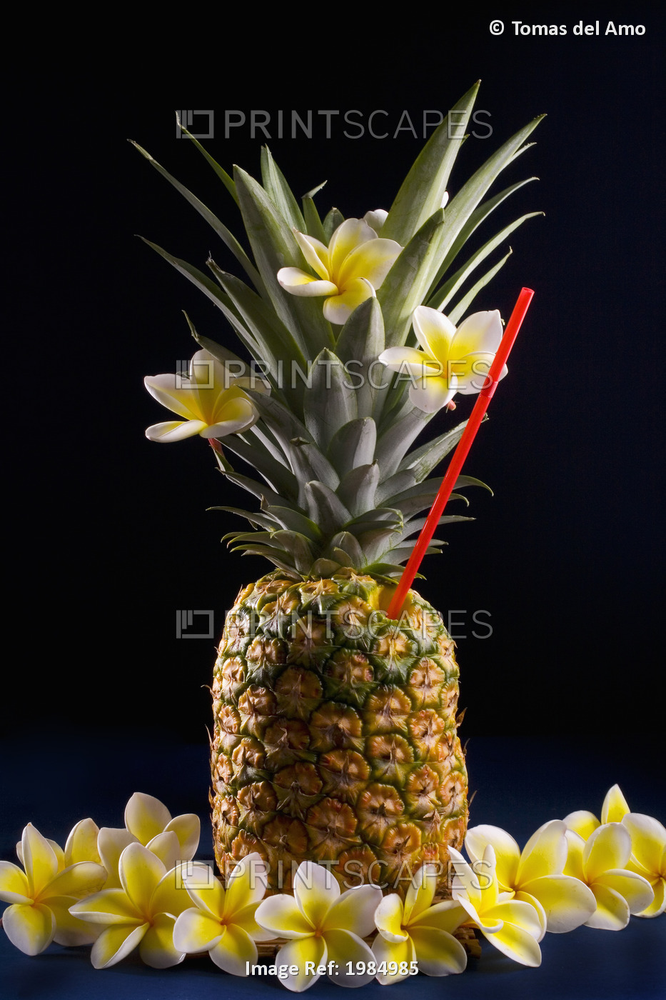 Close-Up Of An Exotic Tropical Drink Served Inside Of A Pineapple.