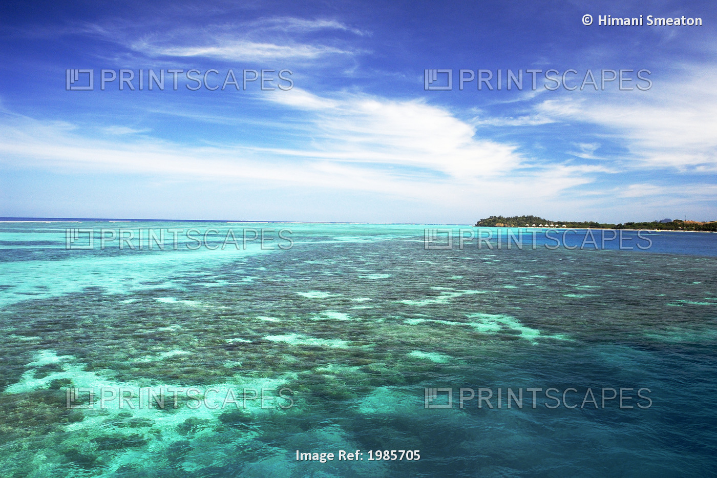 Fiji, View from ocean to Mana Island; Mamanuca Islands