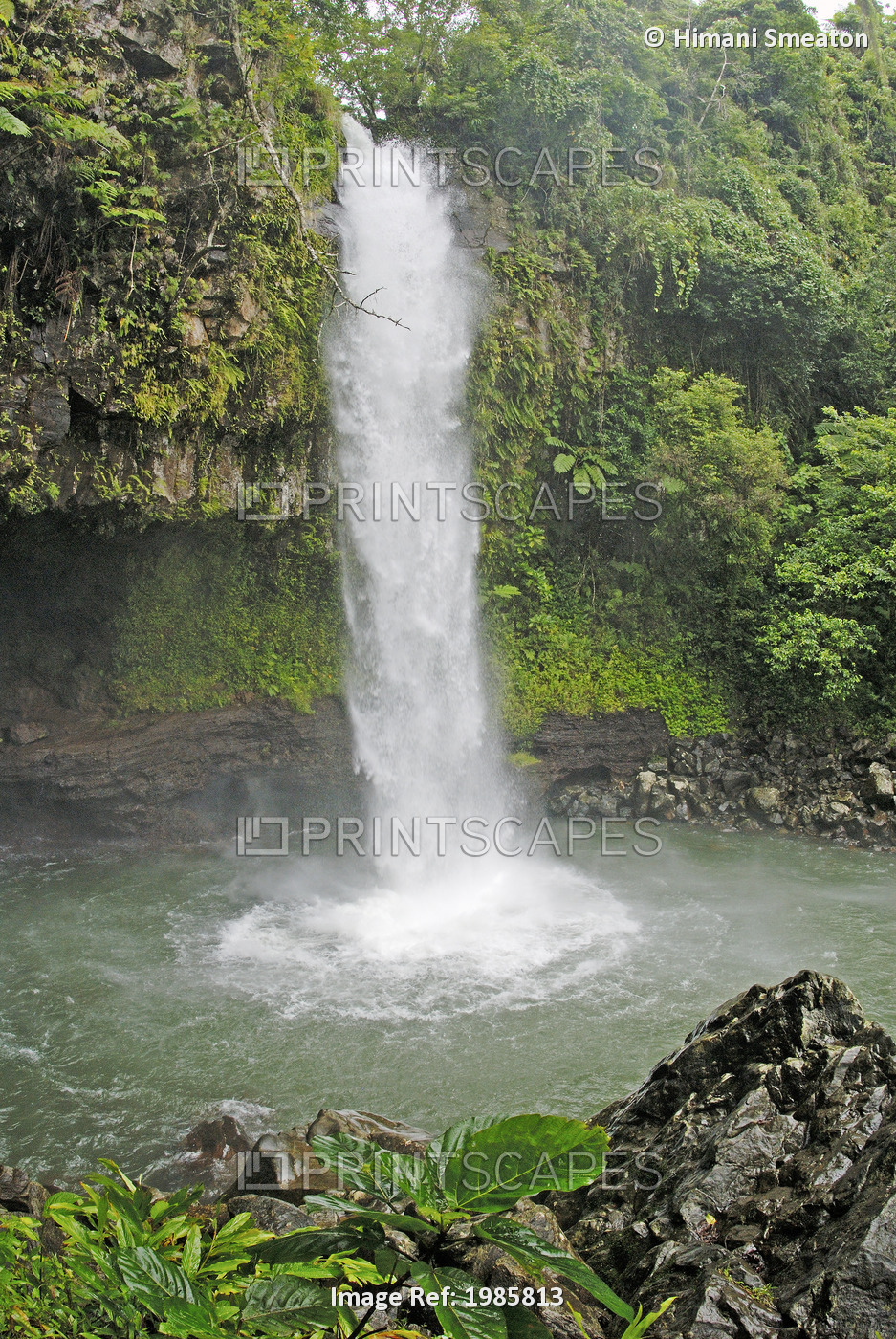 Fiji, Taveuni, Tavoro Waterfall cascading into tropical pool; Bouma National ...