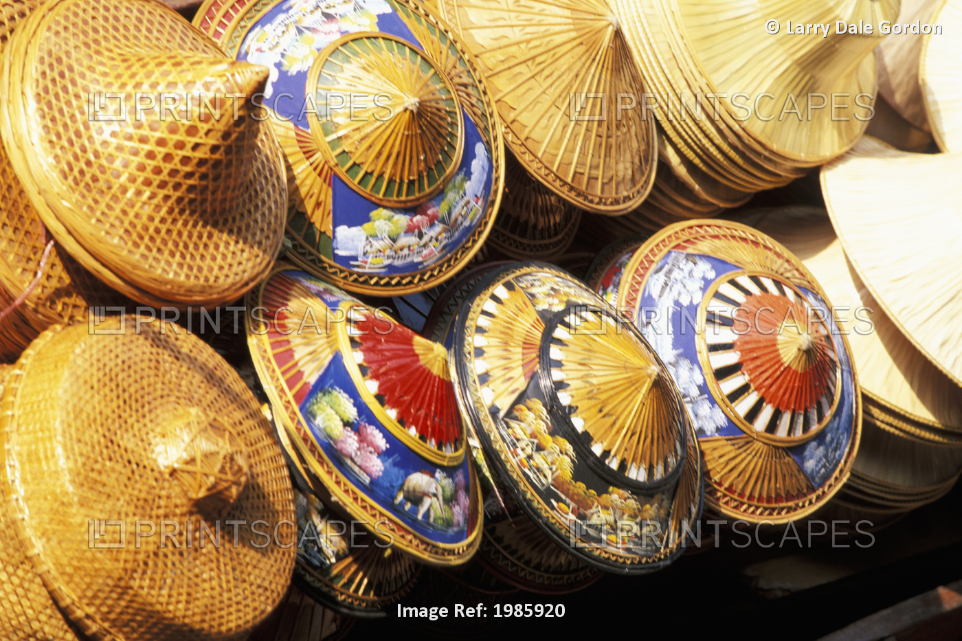 Thailand, Bangkok, Floating Market, Colorful Hats For Sale.