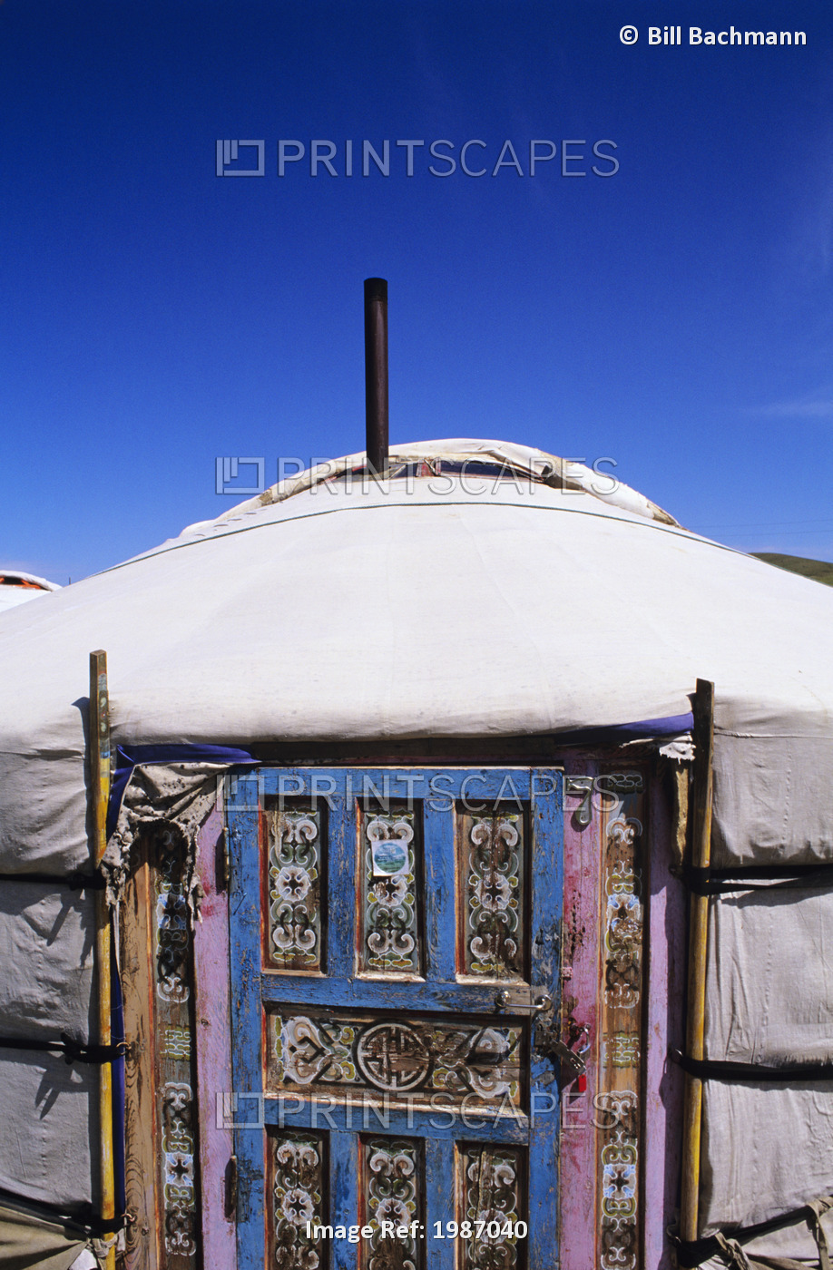 Mongolia, Detail of door and roof; Ger Ranch, Traditional nomadic home