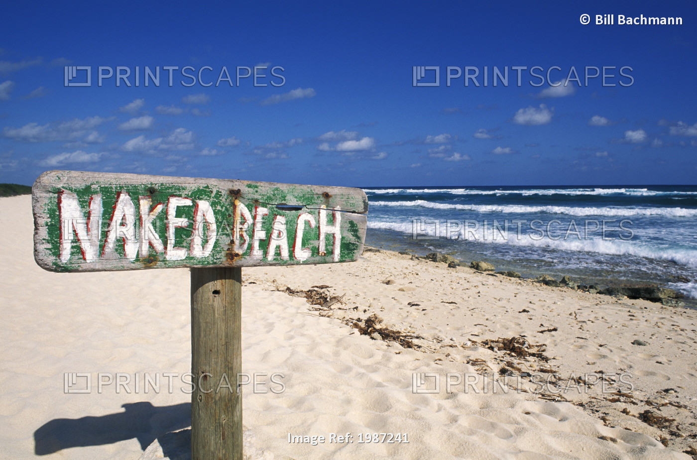 Mexico, Yucatan Peninsula, Cozumel, Naked Beach Sign In Sand, Ocean And Blue ...
