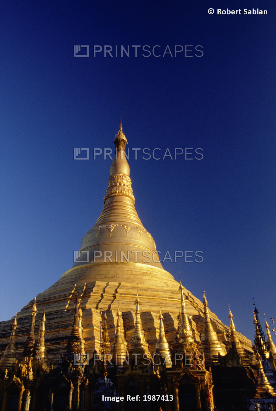 Burma (Myanmar), Rangoon, Shwedagon Pagoda, Blue Sky