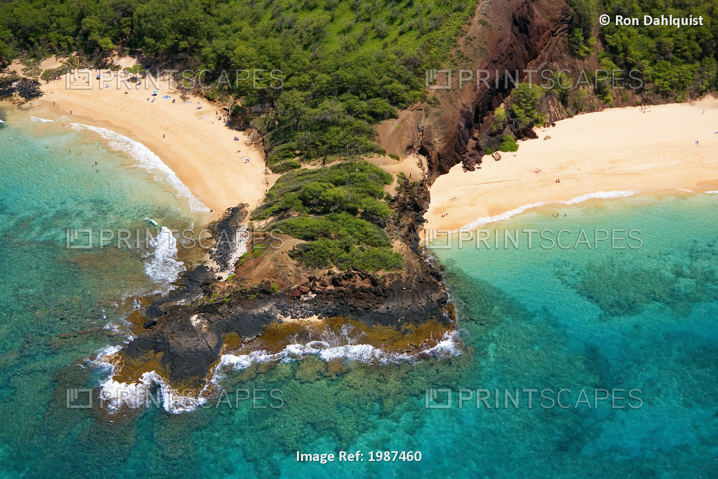 Hawaii, Maui, Makena, Aerial Of Little Beach And Big Beach.