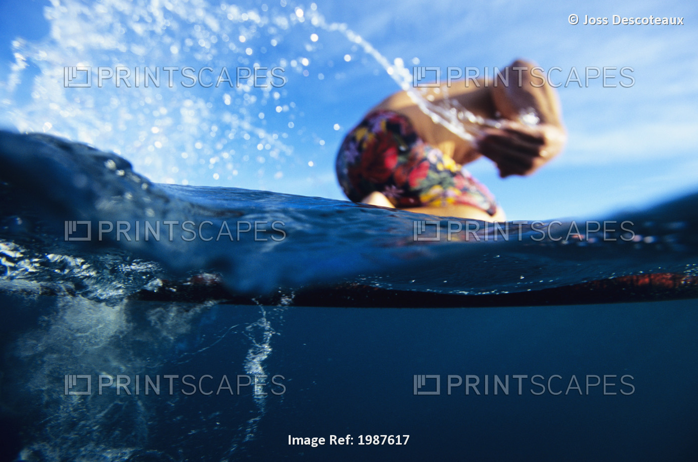 Hawaii, Over/Under View Of Man Paddleboarding.