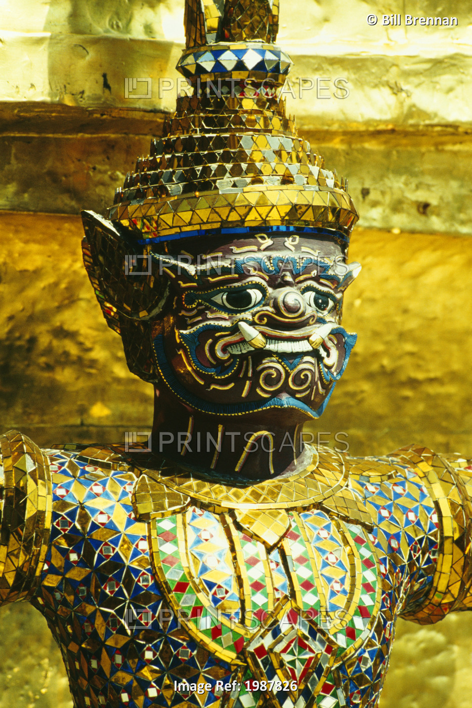Bangkok, statue of mythological demon; Grand Palace, Wat Phra Pho