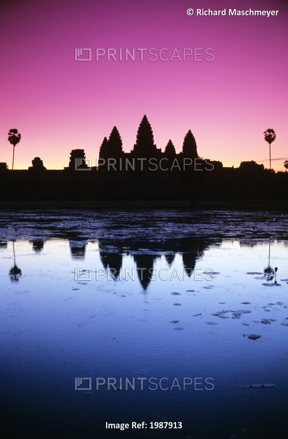 Cambodia, Angkor Wat, Silhouette Of Temple At Sunrise.
