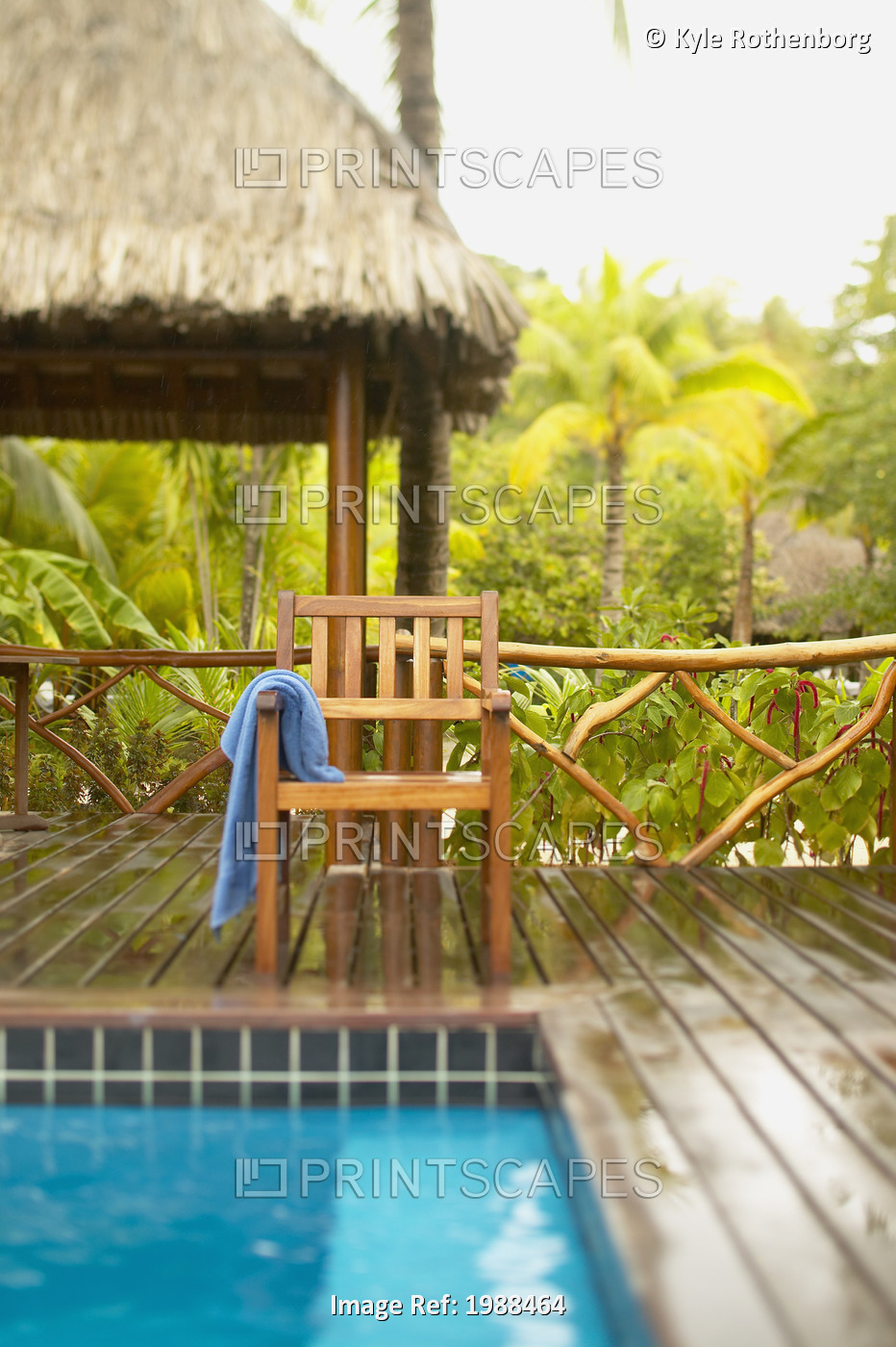 French Polynesia, Tahiti, Bora Bora, Deck Chair With Towel Hanging Over It Next ...