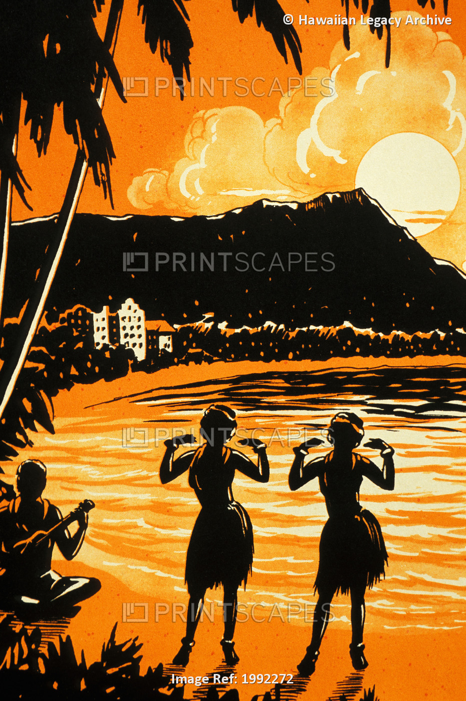 C.1925 Sheet Music, Hawaii, Oahu, Waikiki, Hula Girls Dancing On The Beach.