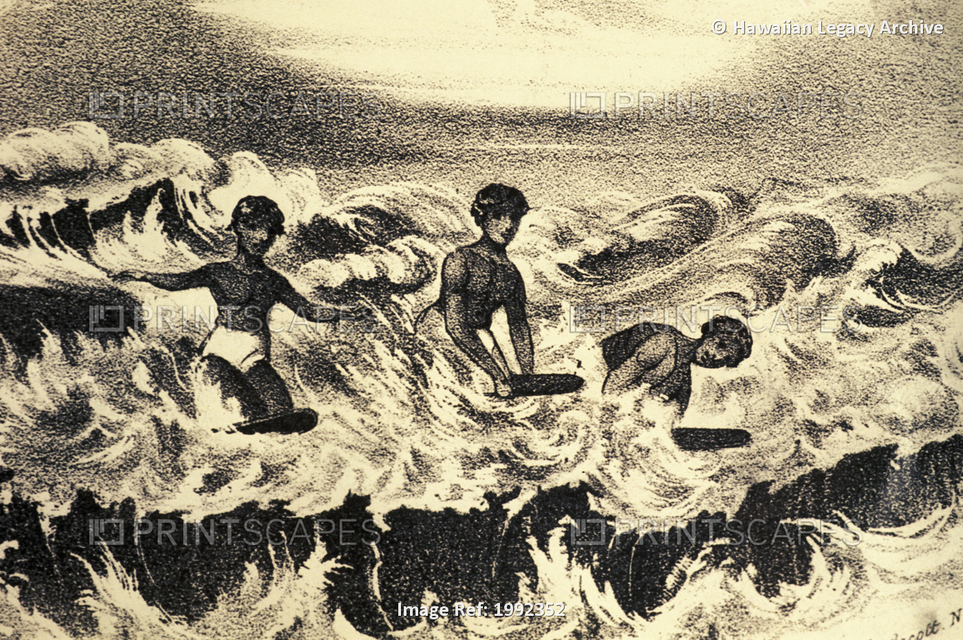 C.1840 Art/Book Illustration, Sandwich Islanders Playng In The Surf, Frances ...