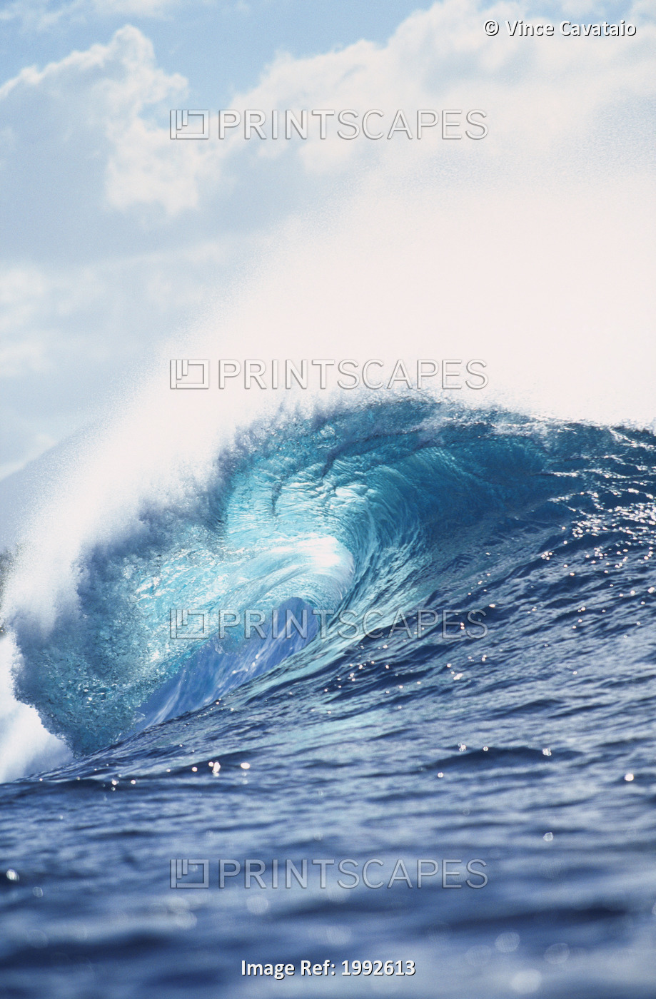 Hawaii, Oahu, North Shore, Pipeline, View Looking Through Curl Of Wave.