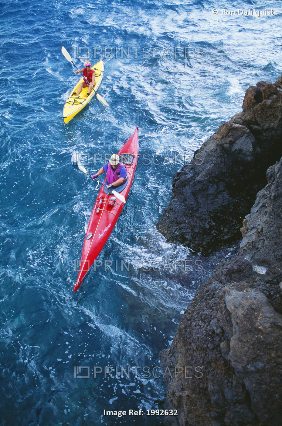 Hawaii, Maui, Wailea, La Perouse, Two People Kayaking Along Coastline