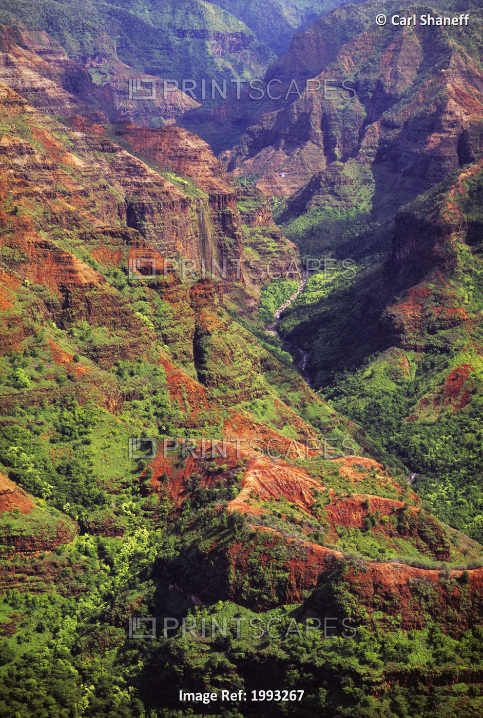Hawaii, Kauai, Waimea Canyon, Aerial View Of The Grand Canyon Of The Pacific