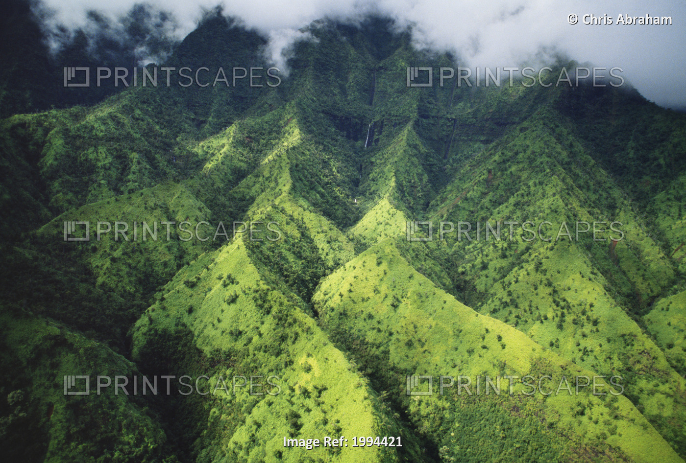 Hawaii, Kauai, Makalena Mountains, Lush Aerial View Of Mountain Ridges