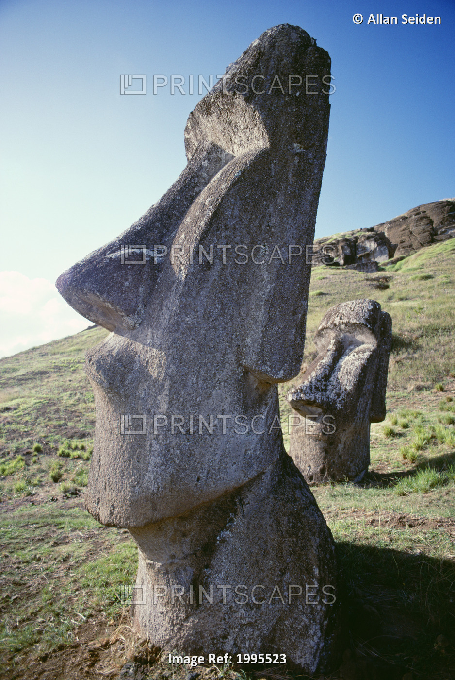 Easter Island, Close-Up Of Moai Stone Statue, Cloudless Blue Sky