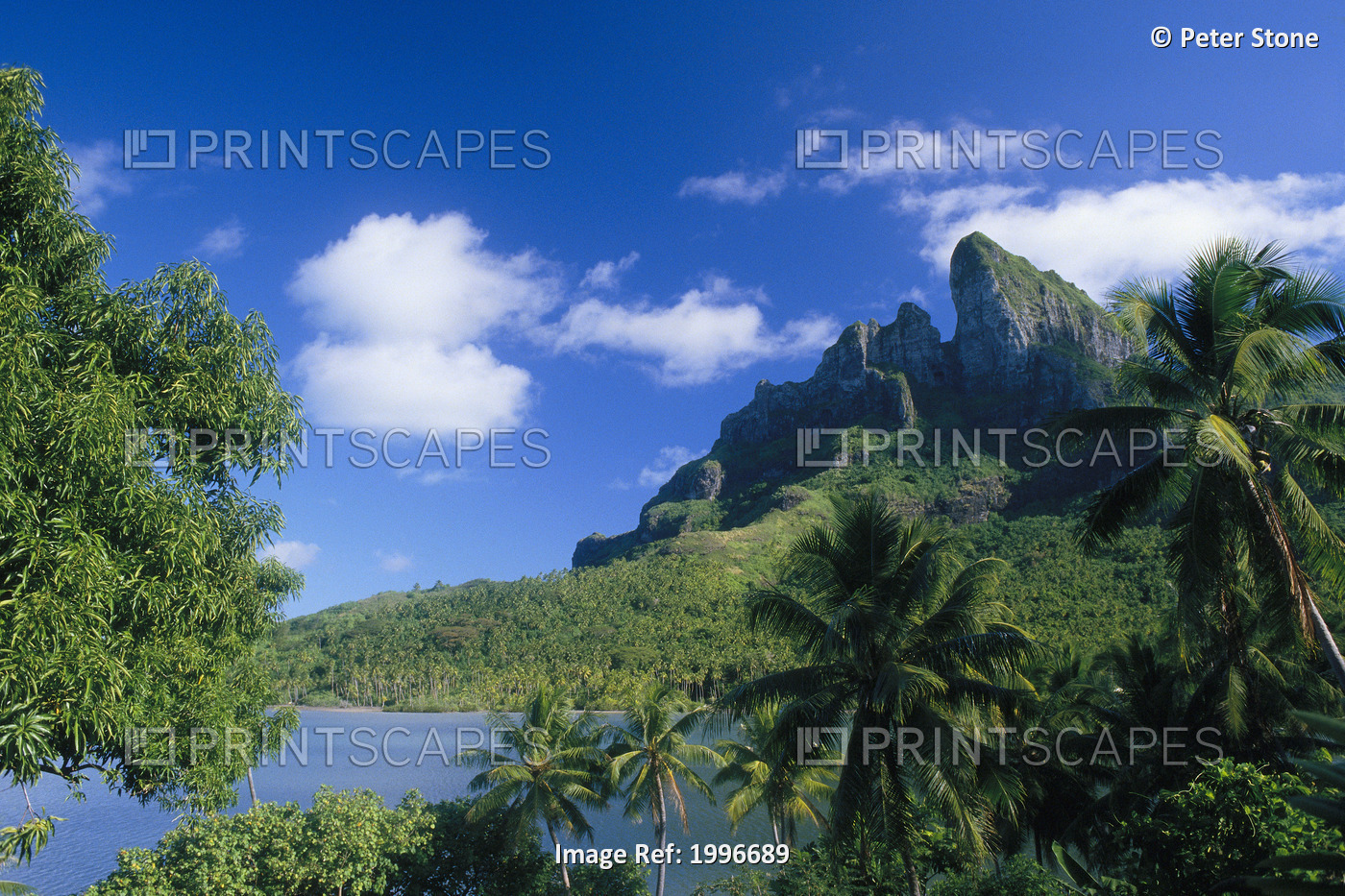 French Polynesia, Bora Bora, Coastal Shot, Mountains With Water A56A