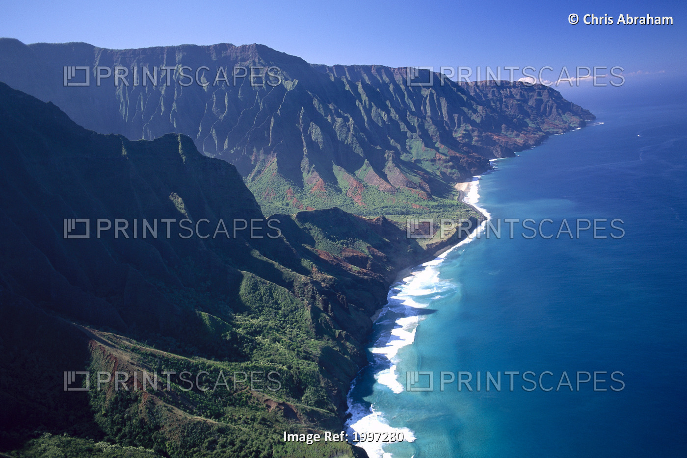 Hawaii, Kauai, Na Pali Coast, Aerial Along Coastline, Rugged Cliffs And Ocean