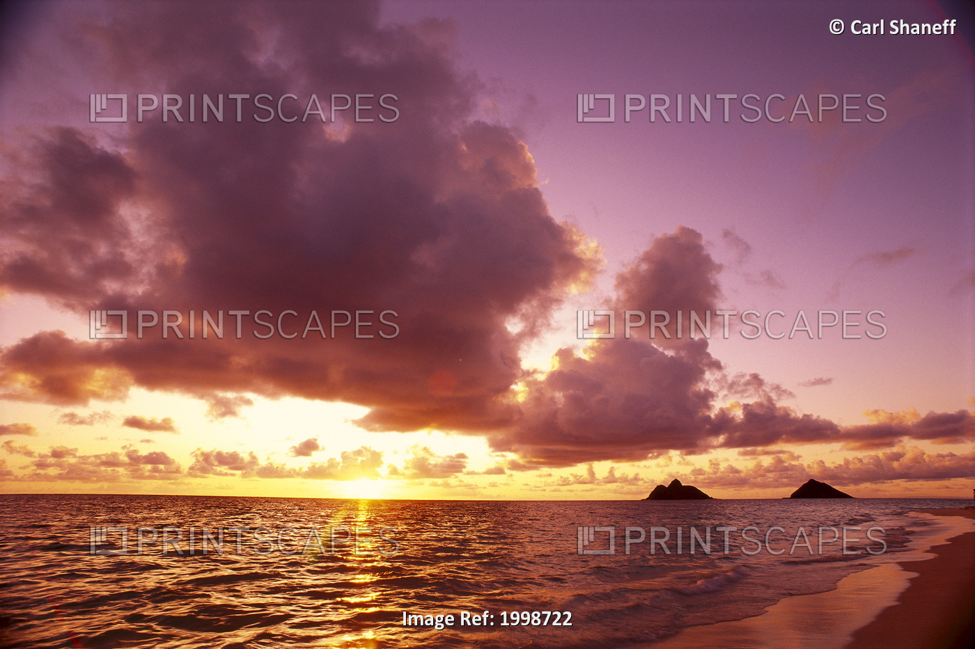 Hawaii, Oahu, Windward Coast, Mokulua Islands At Sunrise B1543