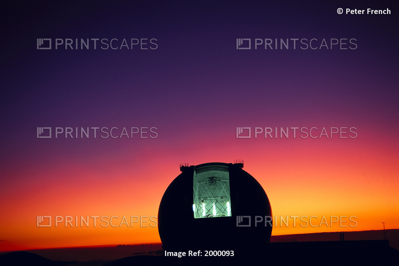 Hawaii, Big Island, Mauna Kea, Keck Observatory, Purple/Orange Sky Sunset, Open ...