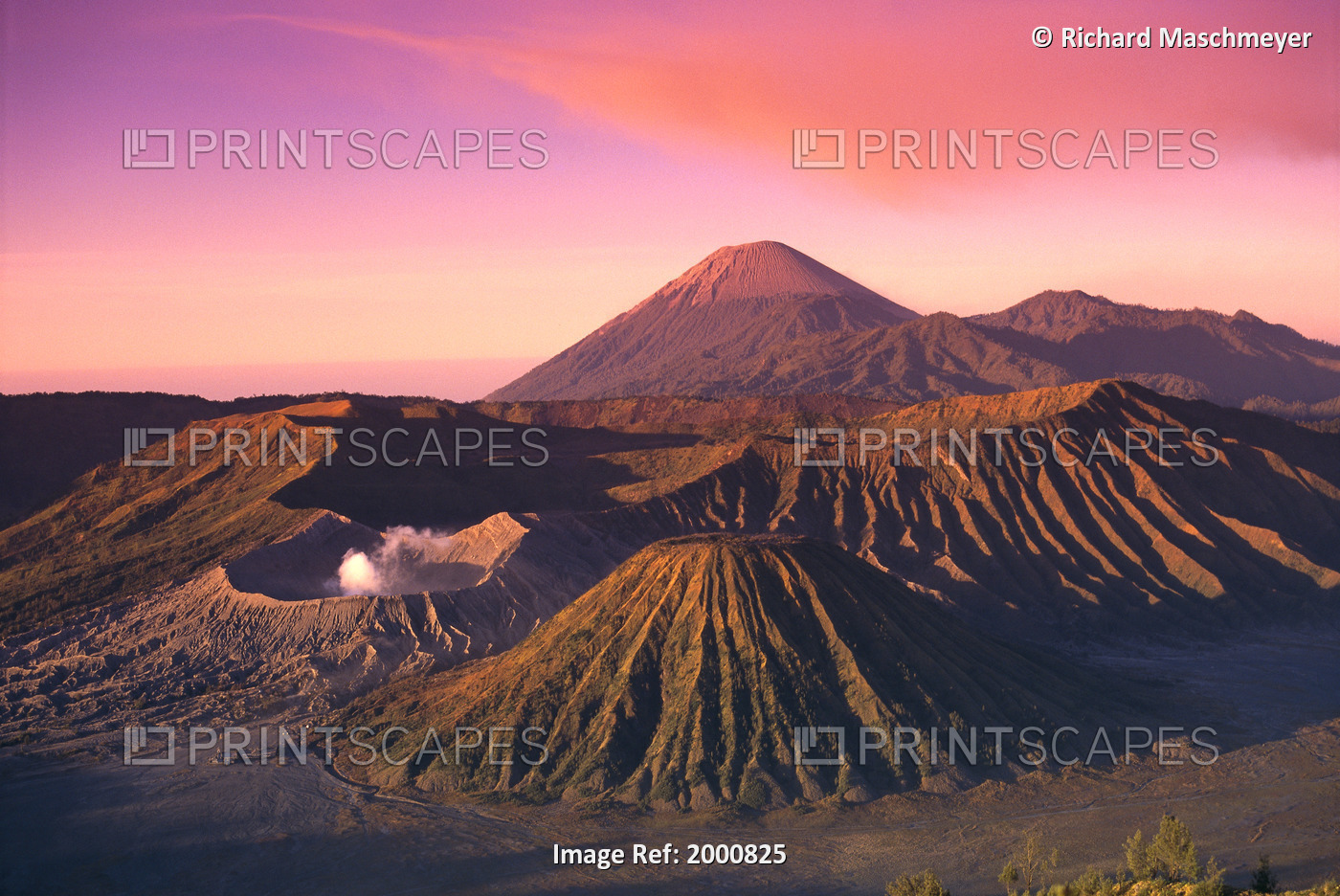 Indonesia, Java, Bromo Tengger Semuru National Park Overview, Orange Sky