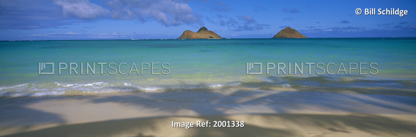Hawaii, Oahu, Lanikai, Shoreline With Palm Shadows, Calm Turquoise Ocean ...
