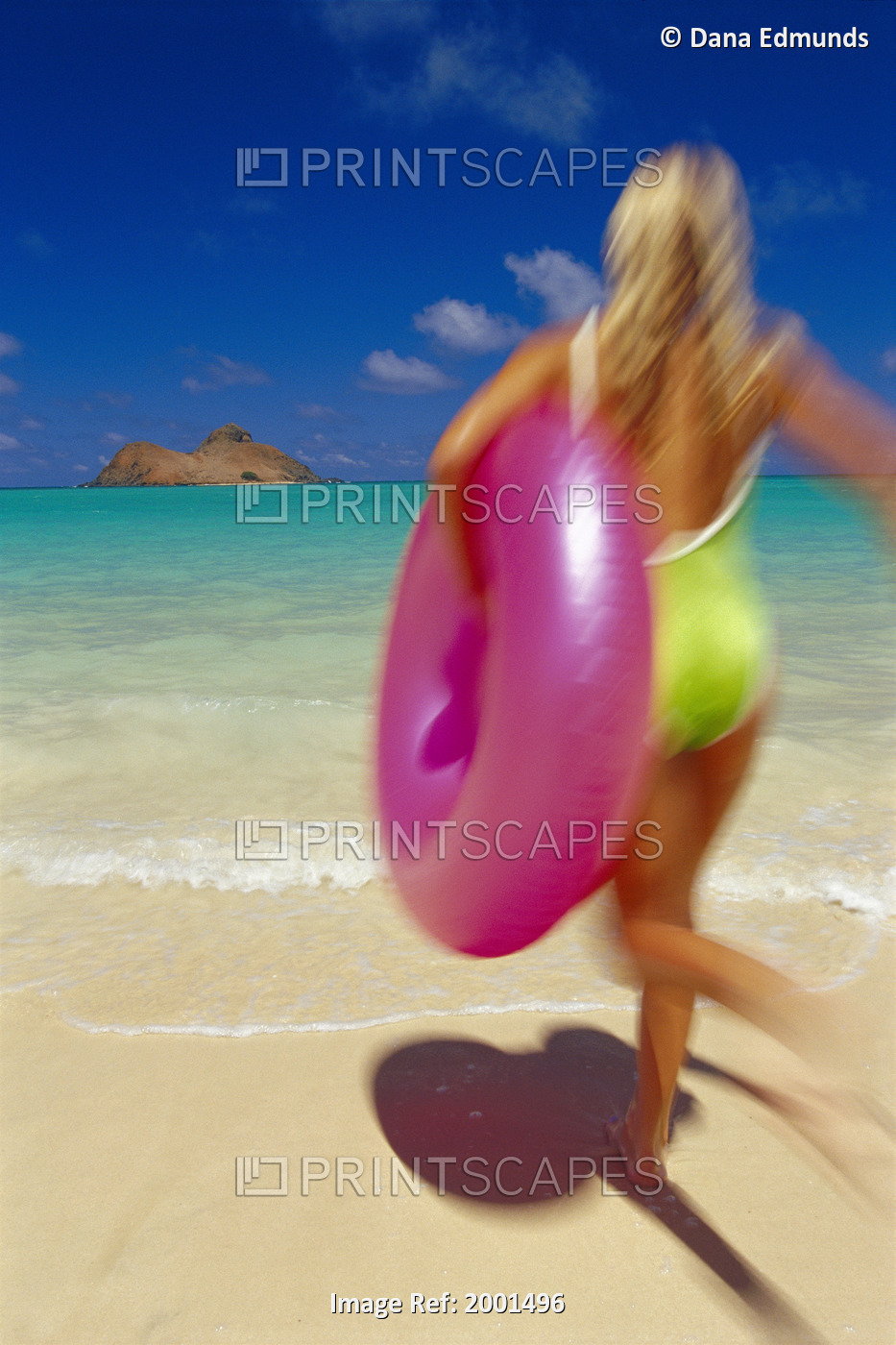 Hawaii, Oahu, Lanikai Beach Abstract View Young Woman Running To Ocean With ...