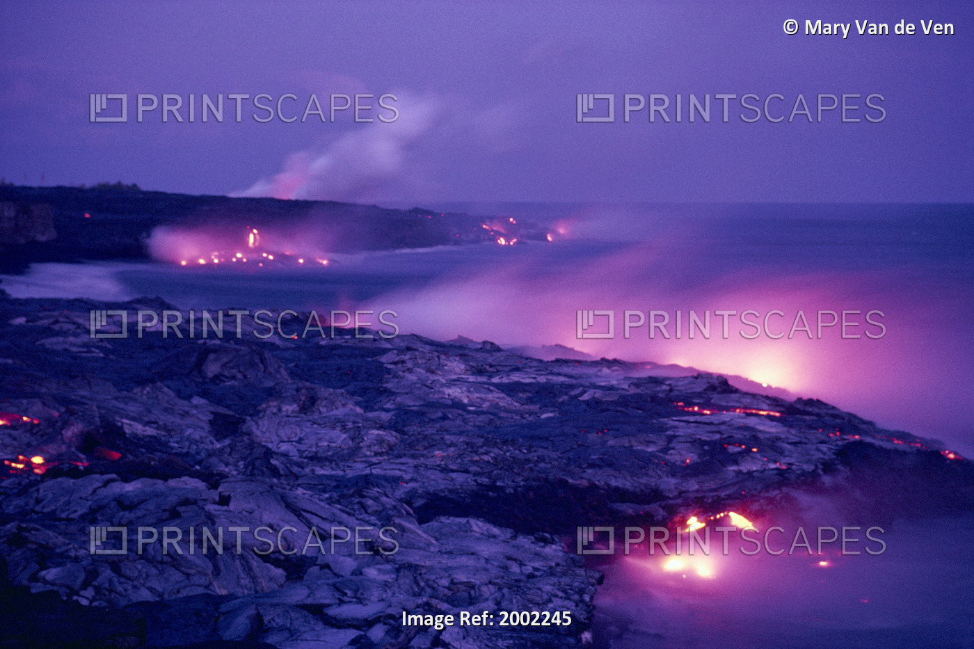 Hawaii, Big Island, Hawaii Volcanoes National Park, Lava Flows Into Ocean, Pink ...