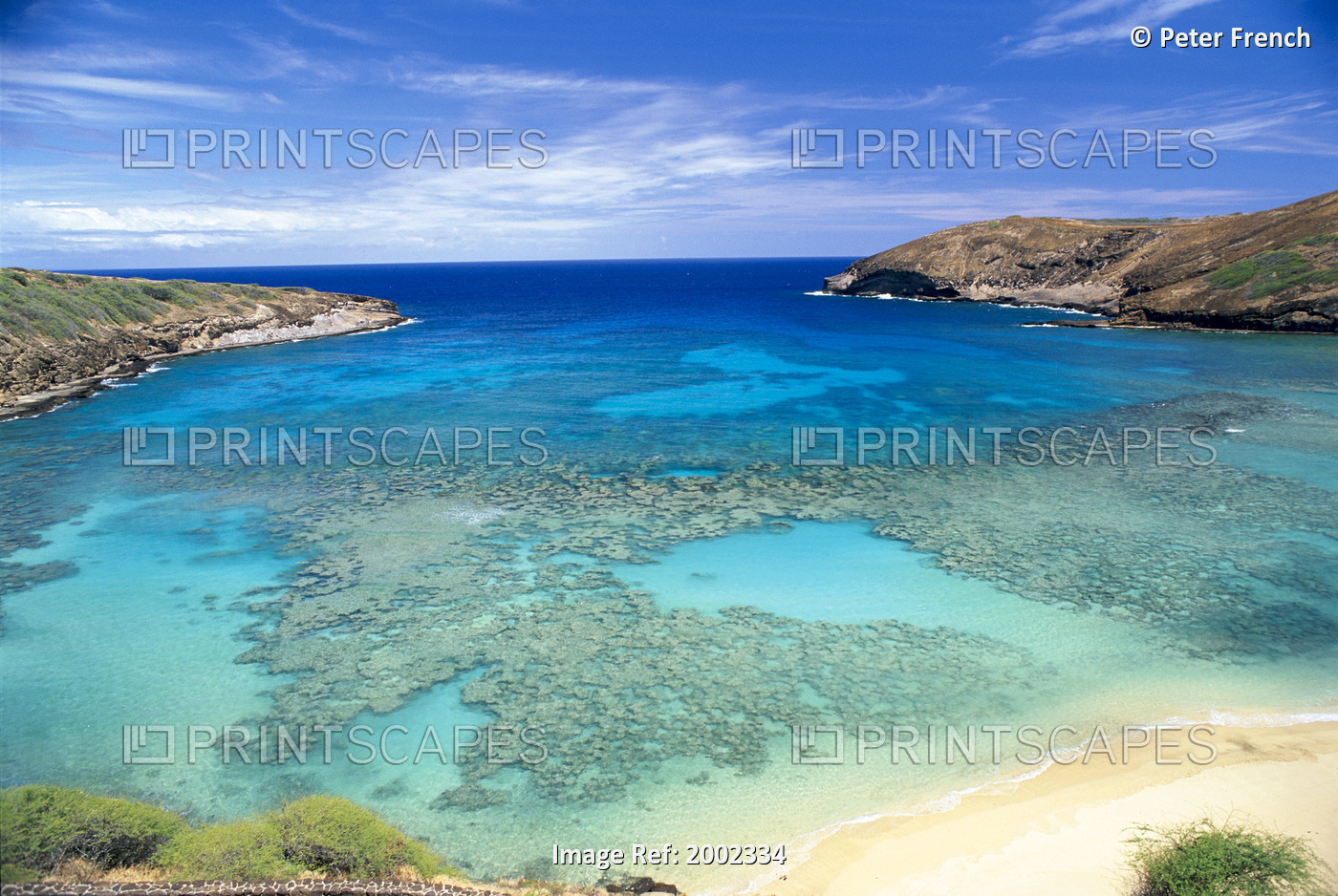 Hawaii, Oahu, Hanauma Bay State Park, View From Above Looking Into Coral Waters