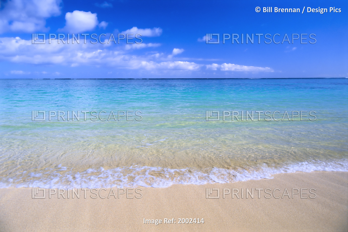 View Clear Shoreline Ocean Water, Turquoise Horizon, Blue Sky With Clouds