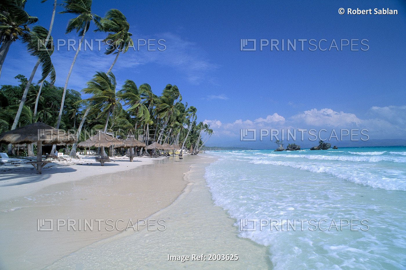 Philippines, Boracay Island, Stretch Of White Sand Beach, Gentle Waves, Palm ...