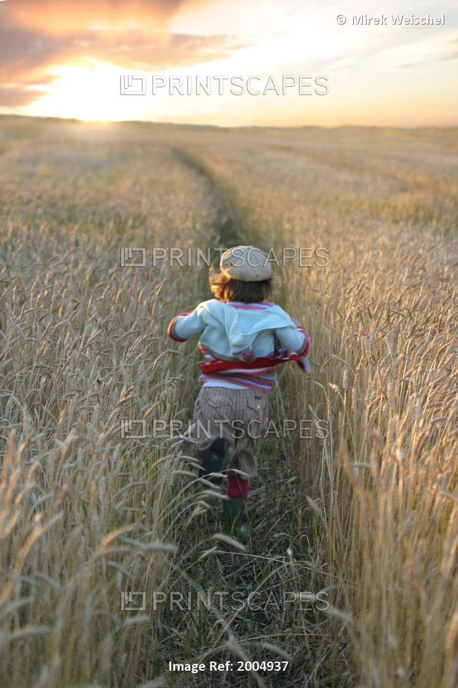 Girl Running Through Wheat Field, Manitoba
