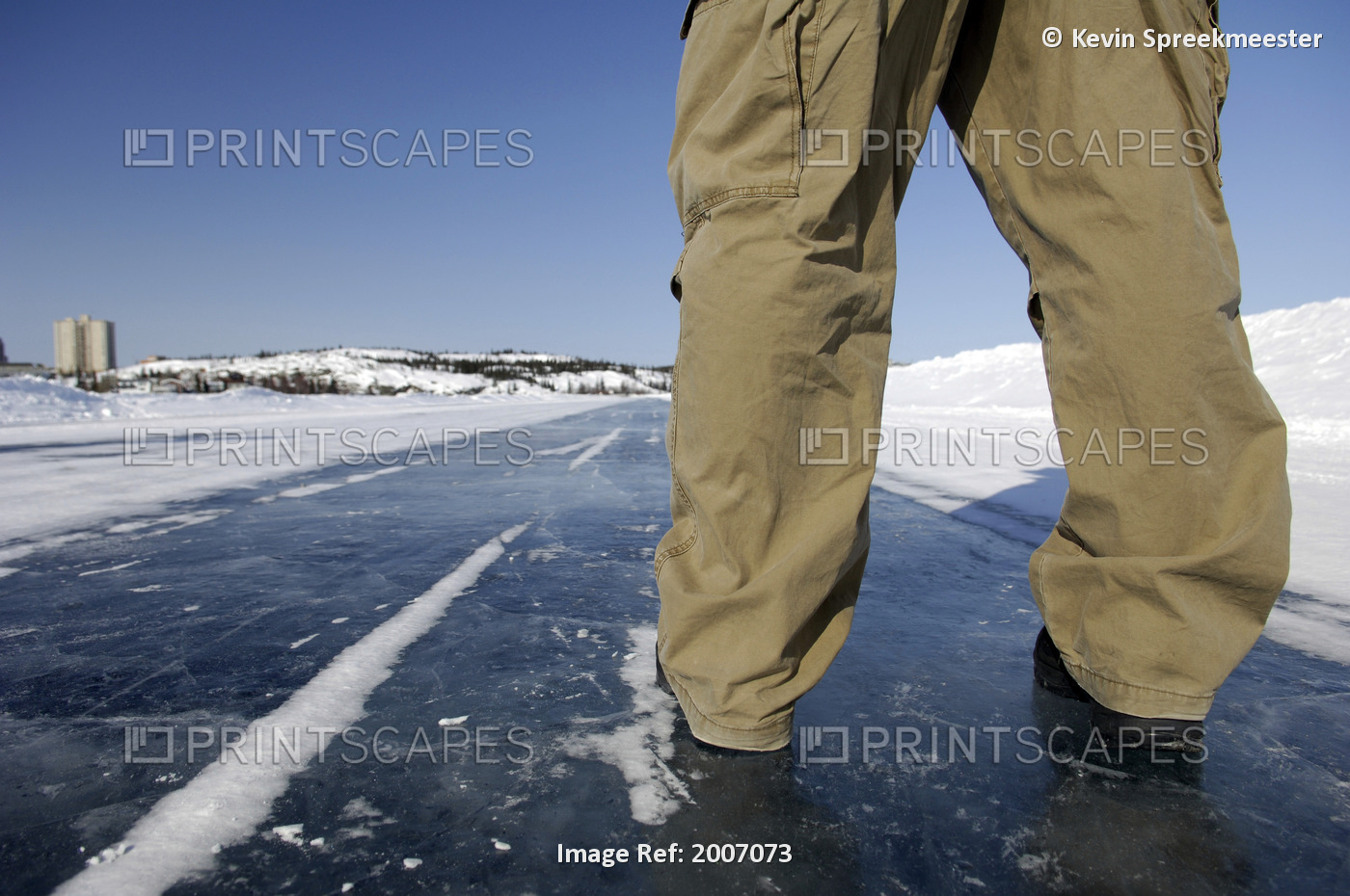 Man Stands On Ice Road, Yellowknife, Northwest Territories