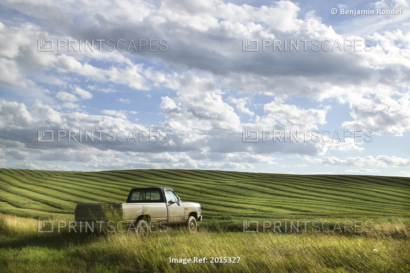 Farmer's Truck Parked At Edge Of Harvested Field, Saskatchewan