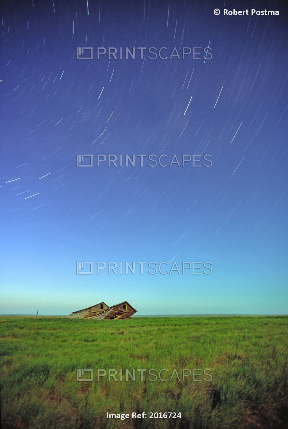 Star Trails Over Old Barns, Saskatchewan