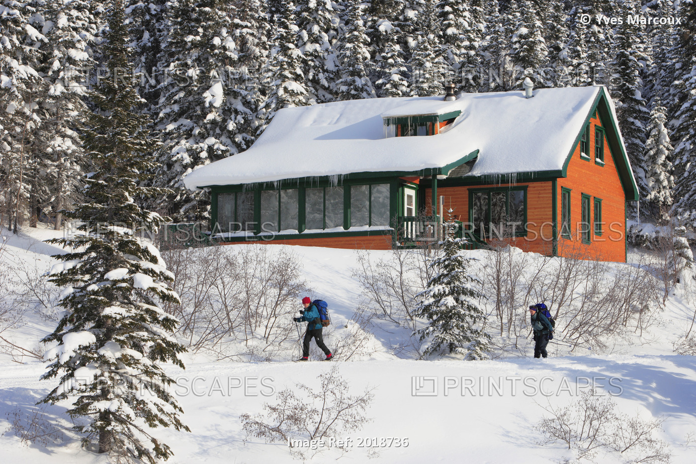 Le Huard Cabin And Skiers, Gaspesie National Park, Quebec